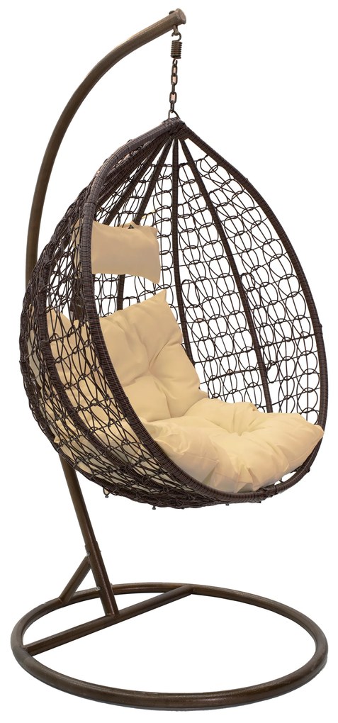 Κούνια Zafer pakoworld κρεμαστή μέταλλο-pp καφέ σφ.-μαξιλάρι μπεζ 106x103x200εκ