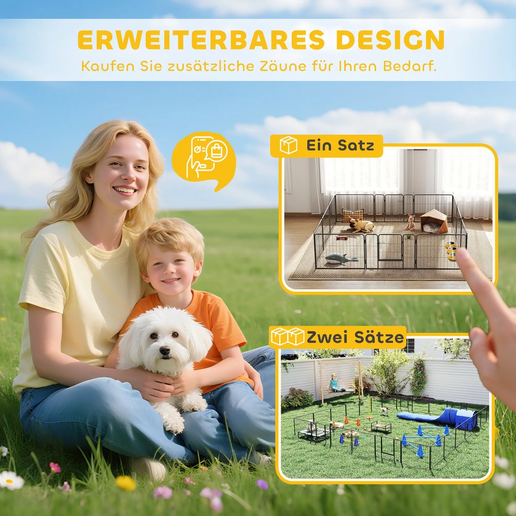 PawHut Περίφραγμα για κατοικίδια, εκτροφείο κουταβιών, πύλη κουταβιών, 12 πάνελ, εξωτερικού & εσωτερικού χώρου, Μαύρο