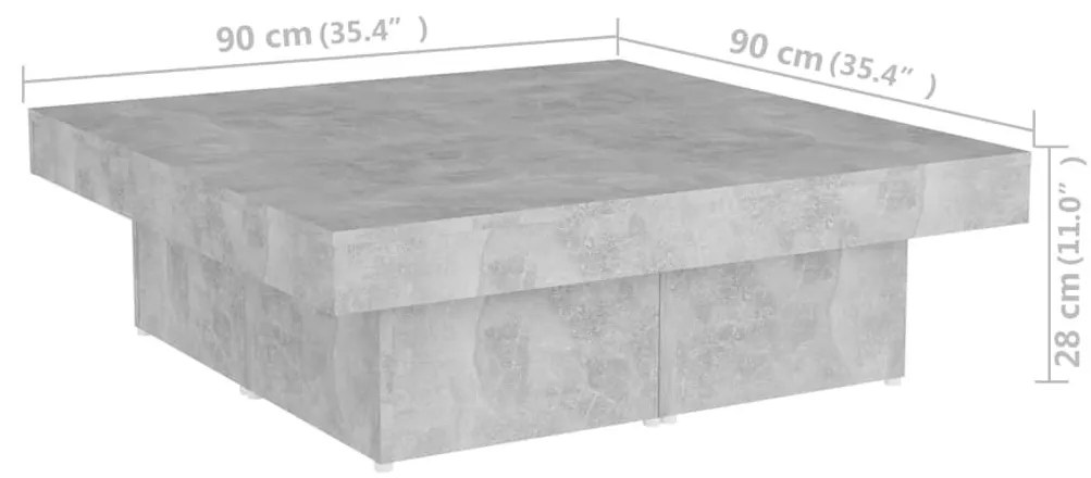 Τραπεζάκι Σαλονιού Γκρι Σκυροδέματος 90x90x28 εκ. Επεξ. Ξύλο - Γκρι