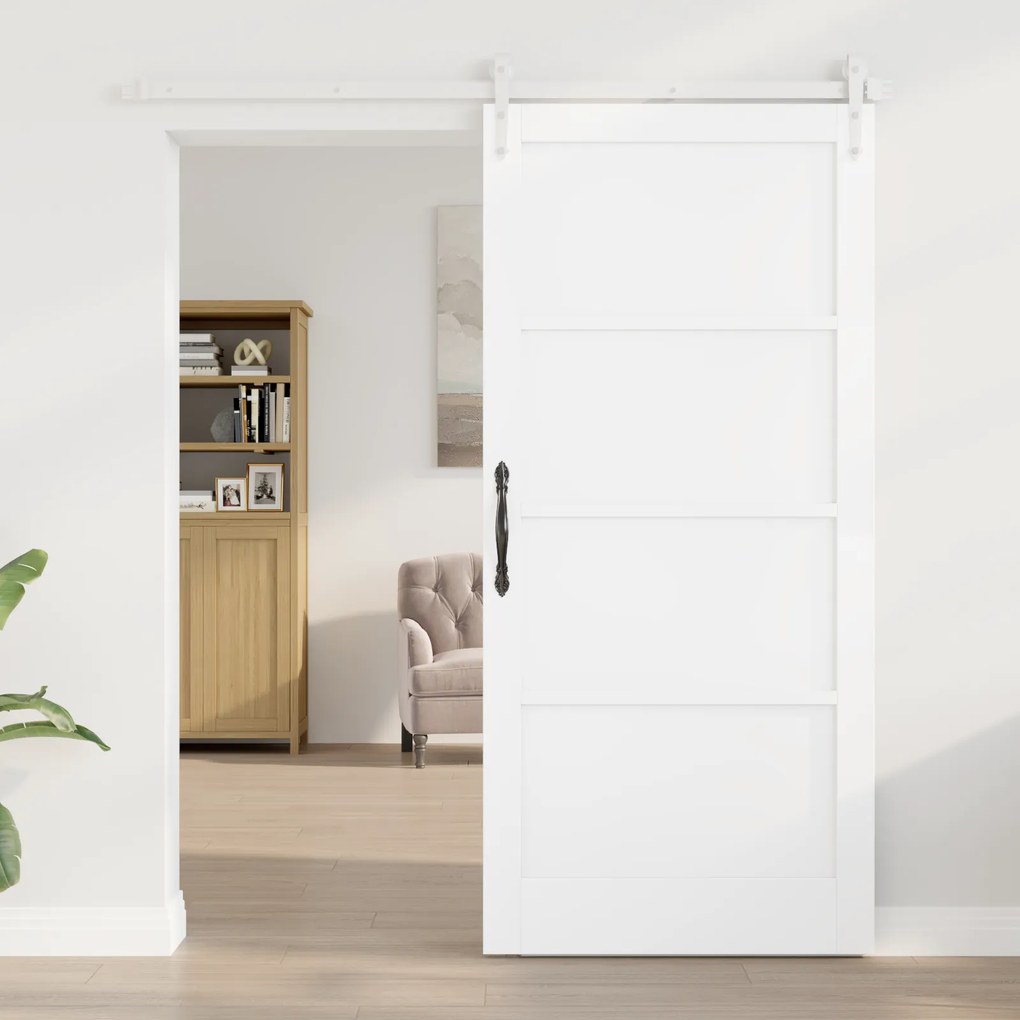 vidaXL Συρόμενη Πόρτα  με Σετ Υλικών Λευκή 93x202 εκ. Συμπαγές Ξύλο Πεύκου