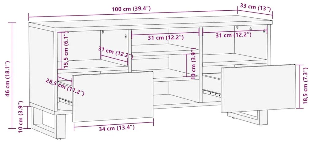 ΈΠΙΠΛΟ ΤΗΛΕΟΡΑΣΗΣ ΜΑΥΡΟ 100 X 33 X 46 ΕΚ. ΑΠΟ ΜΑΣΙΦ ΞΥΛΟ ΜΑΝΓΚΟ 4017702