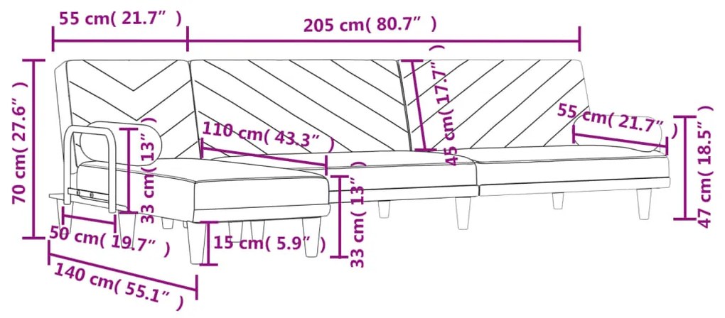 Καναπές Κρεβάτι Γωνιακός Σκ. Γκρι 260x140x70 εκ. Υφασμάτινος - Γκρι