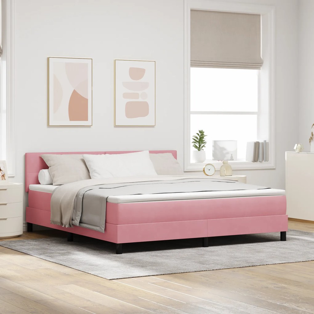 vidaXL κρεβάτι Box Spring με στρώμα Ροζ Super King Βελούδο