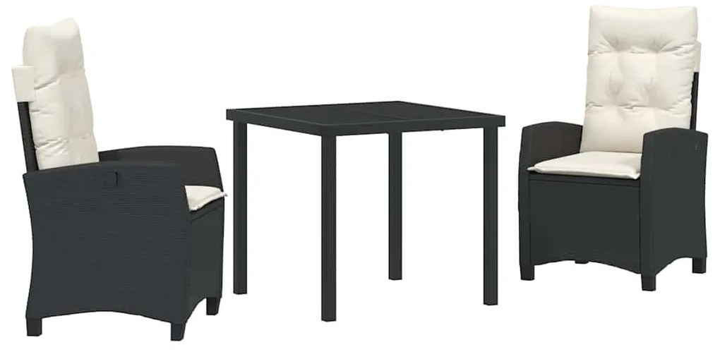 vidaXL Σέτ φαγητού για κήπο με μαξιλάρι 3 pcs Μαύρο συνθετικό ρατάν