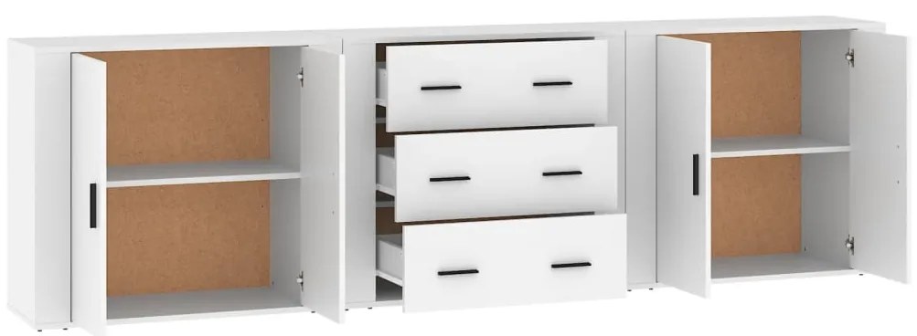 vidaXL Ντουλάπι 3 τεμ. Λευκό Επεξεργασμένο Ξύλο