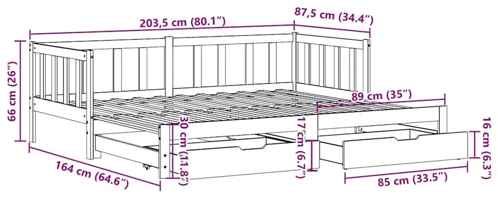 Καναπές Κρεβάτι Συρόμενος Χωρίς Στρώμα 80x200 εκ. &amp; Συρτάρια 3302192