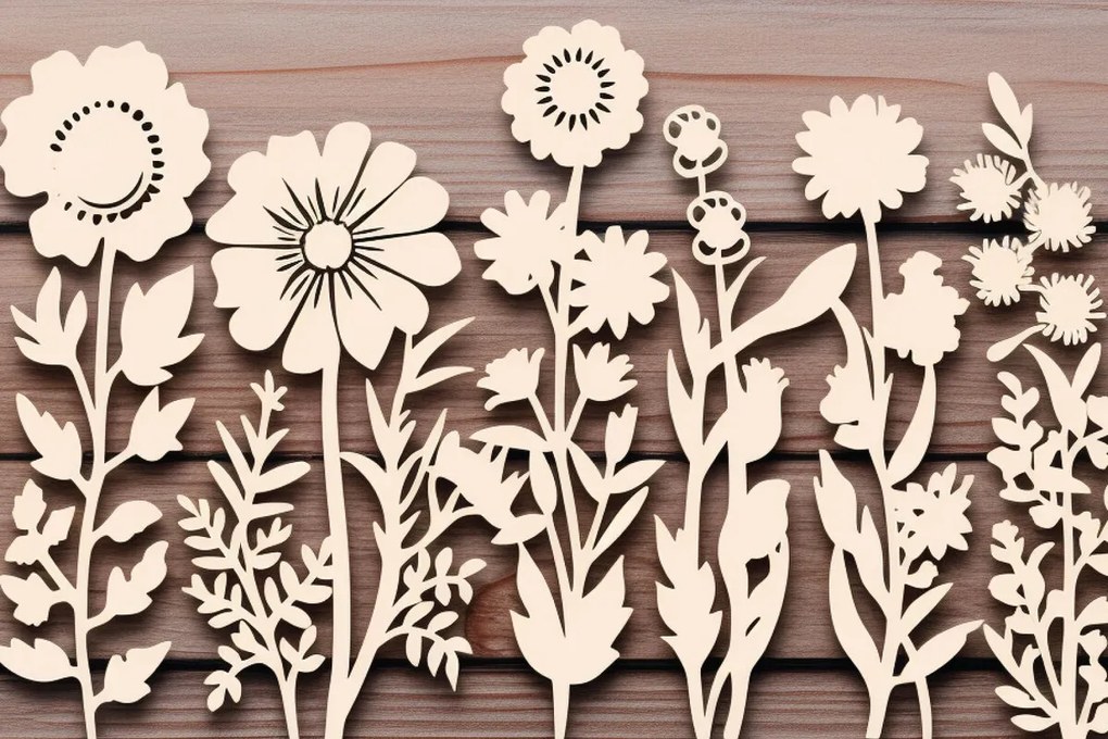 Σετ των 2 Intra απο ξύλο plywood 3mm-4mm πάχος - Πακέτο Cricut Wildflowers  Δίασταση 30x20 cm INTRAFABR-87020948