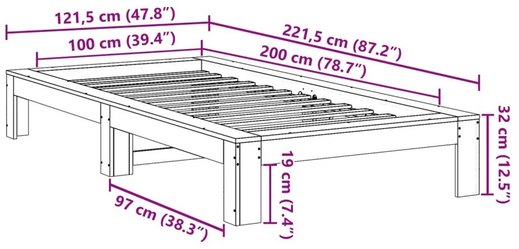 Σκελετός Κρεβατιού Χωρίς Στρώμα Λευκό 100x200 εκ. Μασίφ Πεύκο - Λευκό