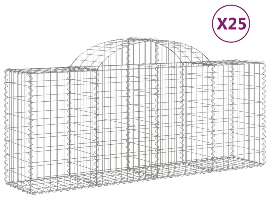 vidaXL Συρματοκιβώτια Τοξωτά 25 τεμ. 200x50x80/100 εκ. Γαλβαν. Ατσάλι