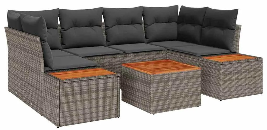 vidaXL Σετ Καναπέ Κήπου με μαξιλάρι 7 pcs Γκρι Πολυ ράταν
