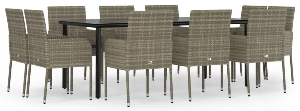 vidaXL Σετ Τραπεζαρίας Κήπου 11τεμ Μαύρο&amp;Γκρι Συνθ. Ρατάν με Μαξιλάρια