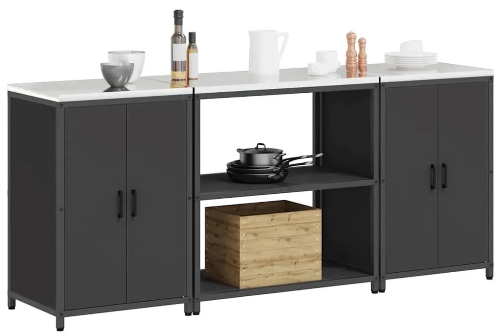 vidaXL Σετ Αποθήκευσης Κουζίνας 3 pcs Μαύρο Ψυχρής έλασης χάλυβας