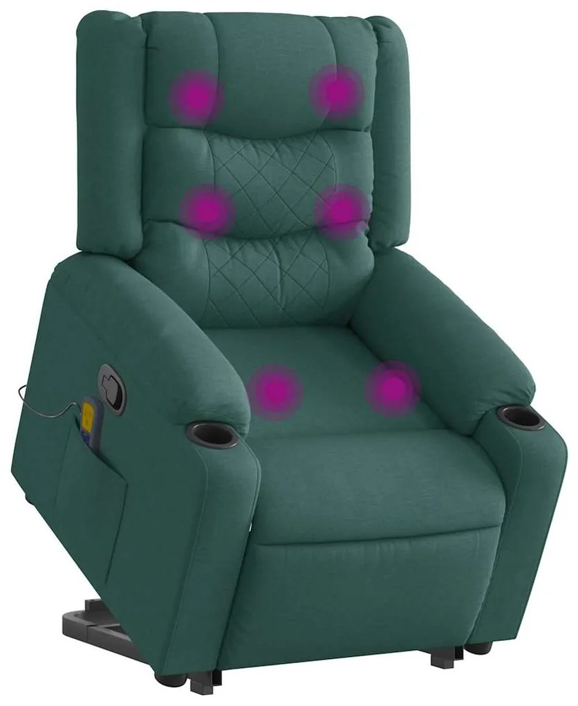 Πολυθρόνα Μασάζ Ανακλινόμενη με Ανύψωση Σκούρο Πράσινη Υφασμ.