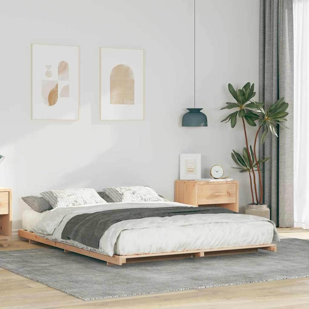 vidaXL Κρεβάτι δαπέδου Καφέ 140 x 200 cm Μασίφ ξύλο πεύκου