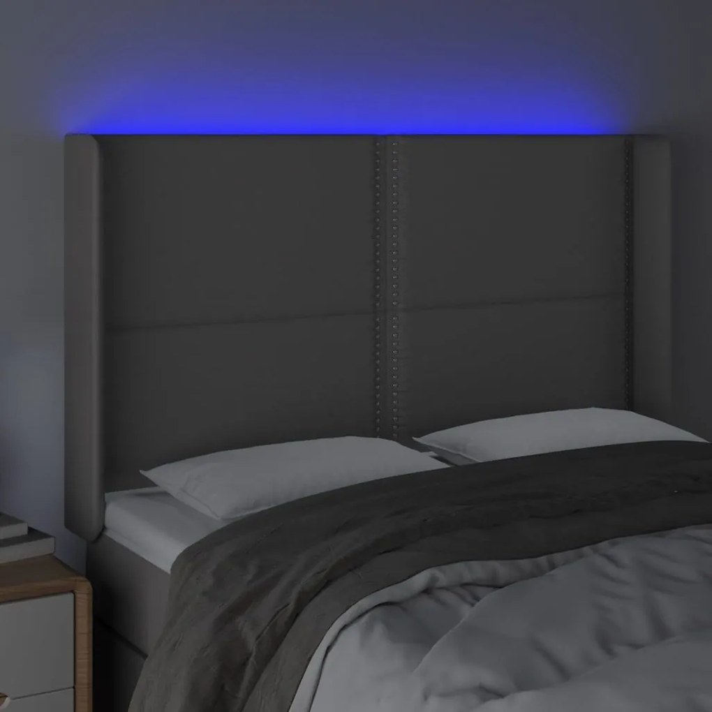 Κεφαλάρι Κρεβατιού LED Γκρι 147x16x118/128 εκ. Συνθετ. Δέρμα - Γκρι