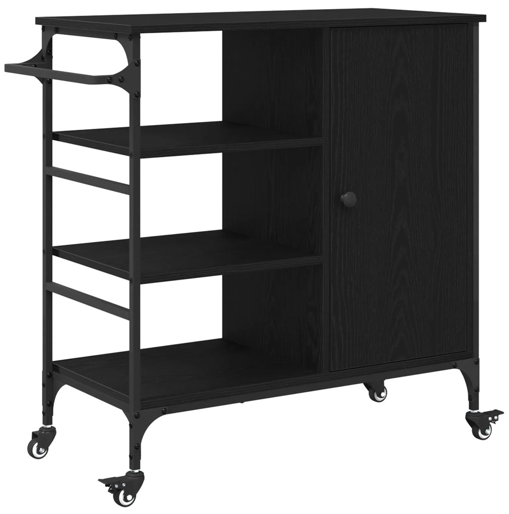 vidaXL Τρενάκι Κουζίνας Μαύρο Δρυς 87.5x38.5x84.5 cm Επεξεργασμένο Ξύλο