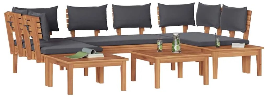 vidaXL Σετ Παγκάκι Κήπου με μαξιλάρι 4 pcs Καφέ και Γκρίζο