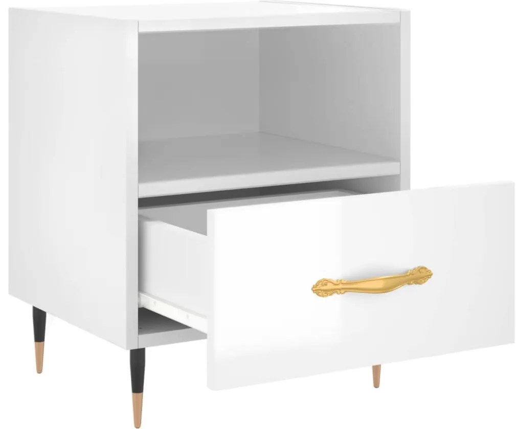 vidaXL Κομοδίνο Γυαλιστερό Λευκό 40 x 35 x 47,5 εκ. Επεξεργασμένο Ξύλο