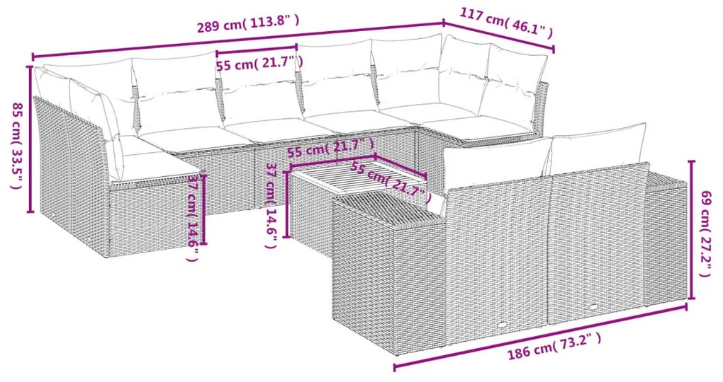 vidaXL Σετ Καναπέ Κήπου 10 τεμ. Μπεζ Συνθετικό Ρατάν με Μαξιλάρια