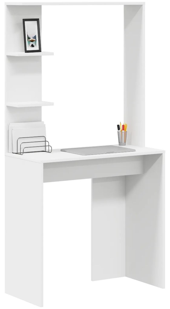 vidaXL Γραφείο με ράφι Λευκό 78.5 x 37 x 154.5 εκ Επεξεργασμένο ξύλο