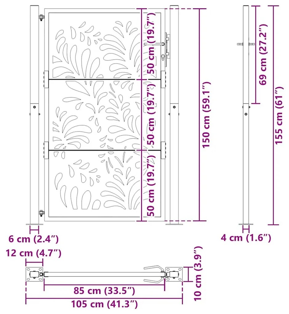 ΠΥΛΗ ΚΗΠΟΥ 105X155 CM ΑΠΟ ΚΑΙΡΙΚΟ ΧΑΛΥΒΑ ΜΕ ΣΧΕΔΙΟ ΚΥΜΑΤΟΣ 4100976