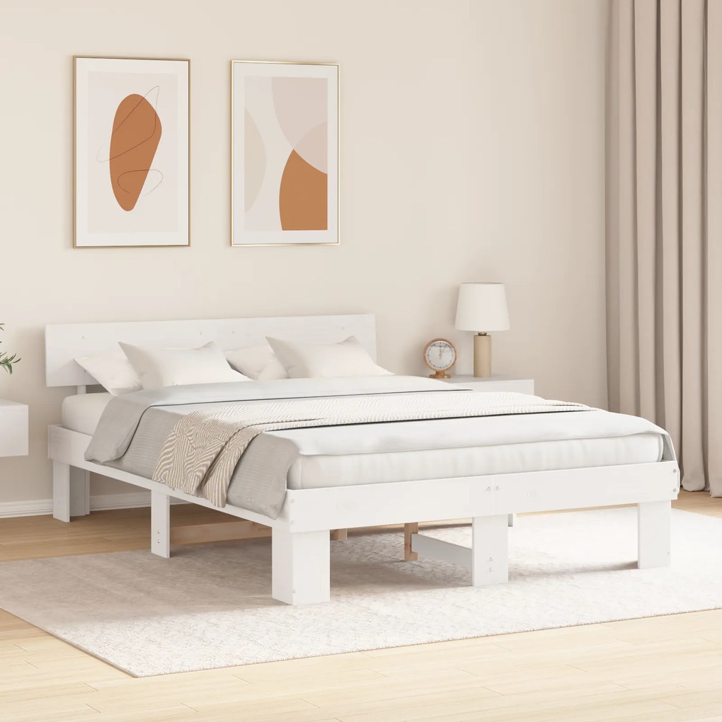 vidaXL Σκελετός Κρεβατιού Λευκό 150 x 200 cm Συμπαγές ξύλο πεύκου