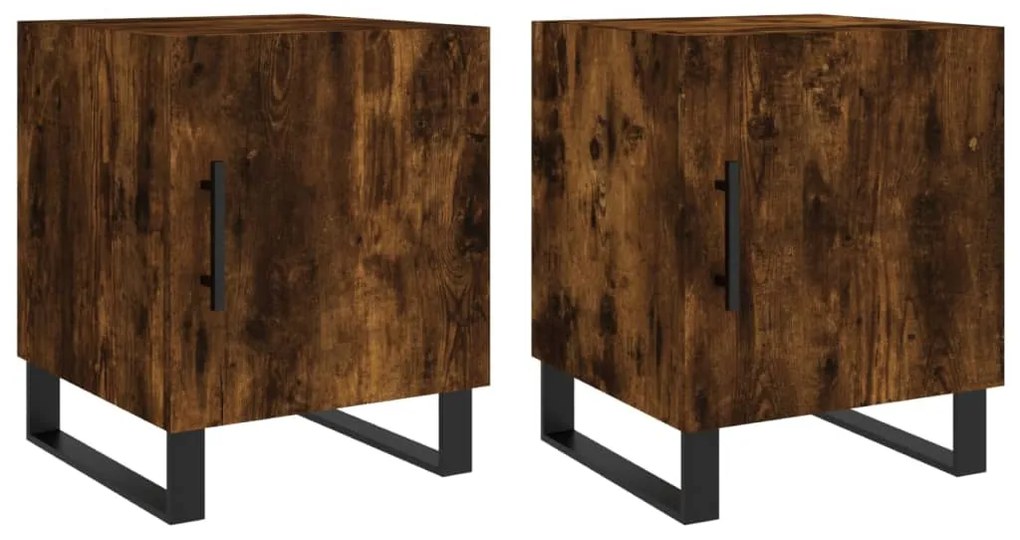 vidaXL Κομοδίνα 2 τεμ. Καπνιστή Δρυς 40x40x50 εκ. από Επεξεργ. Ξύλο
