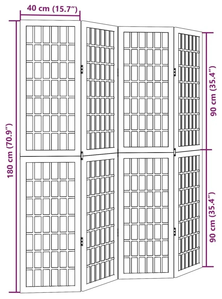 Διαχωριστικό Χώρου με 4 Πάνελ Λευκό από Μασίφ Ξύλο Παυλώνιας - Λευκό