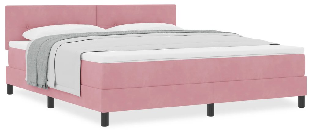 vidaXL κρεβάτι Box Spring με στρώμα Ροζ Super King Βελούδο