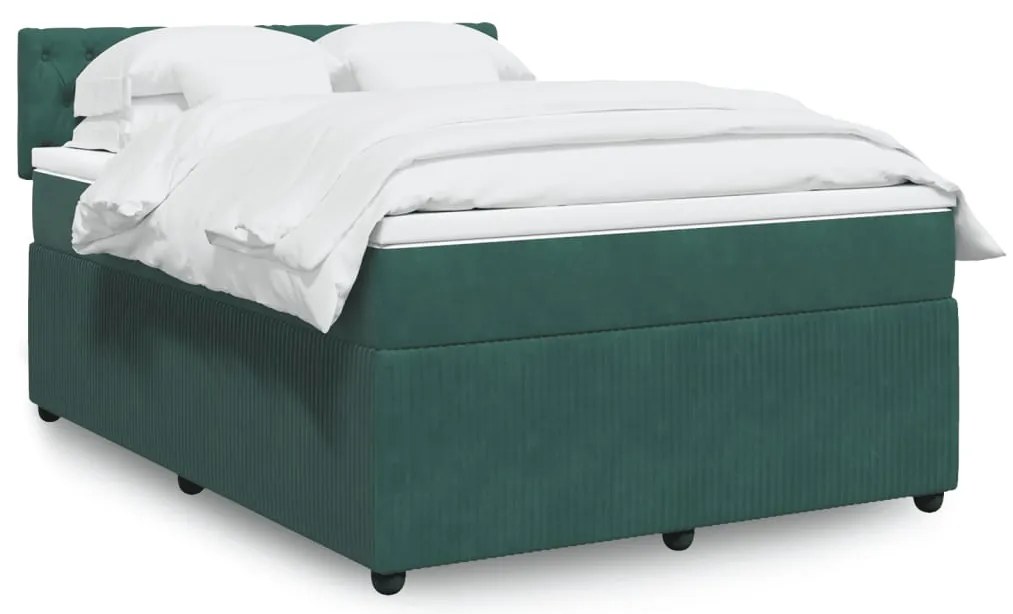 vidaXL Κρεβάτι Boxspring με Στρώμα Σκούρο Πράσινο 140x190εκ. Βελούδινο