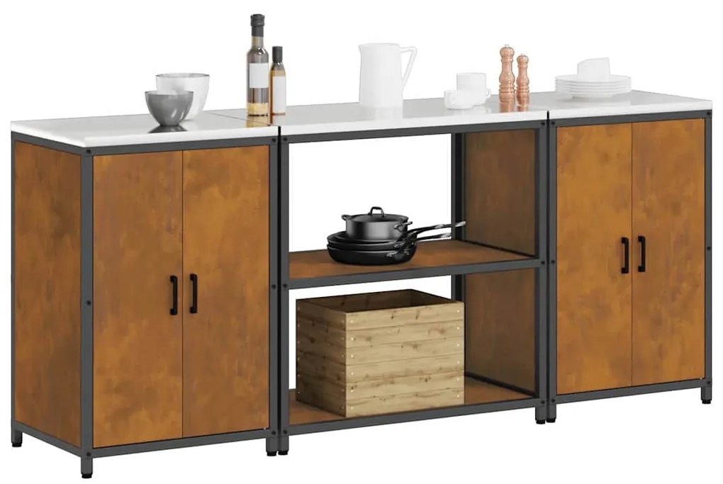 vidaXL Σετ Αποθήκευσης Κουζίνας με ράφι με πόρτα 3 pcs Σκ rusty Ατσάλι