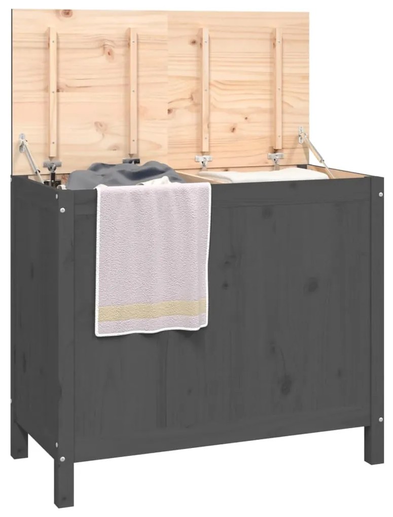 vidaXL Καλάθι Ρούχων Γκρι 88,5x44x76 εκ. από Μασίφ Ξύλο Πεύκου