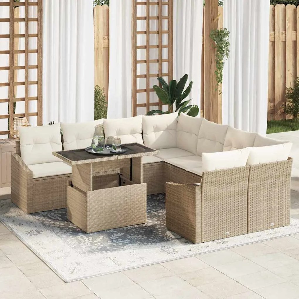 vidaXL Σετ Καναπέ Κήπου 9 pcs μπεζ και κρεμ 100 x 55 x 73 εκ
