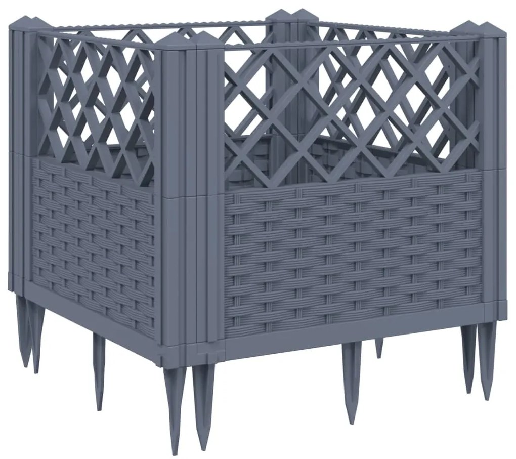 vidaXL Ζαρντινιέρα με Πασσάλους Γκρι 43,5x43,5x43,5 εκ. Πολυπροπυλένιο