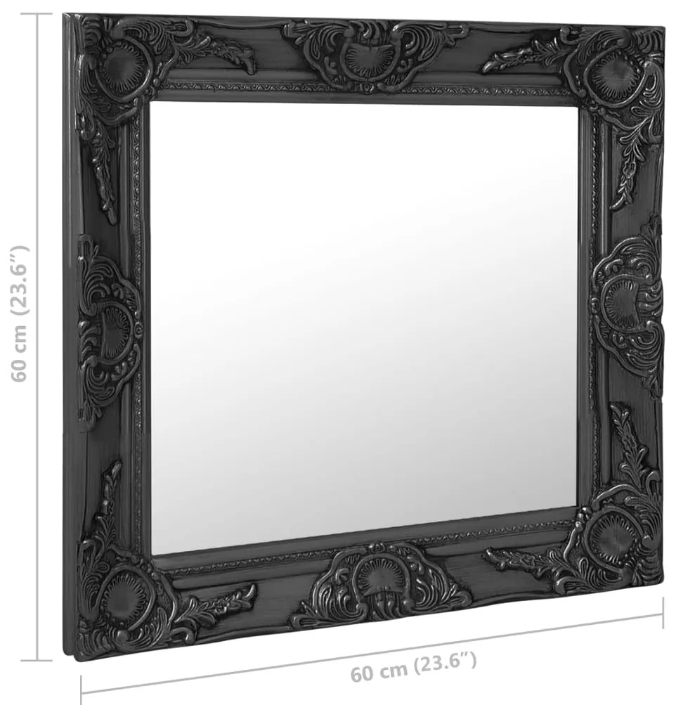 vidaXL Καθρέφτης Τοίχου με Μπαρόκ Στιλ Μαύρος 60 x 60 εκ.