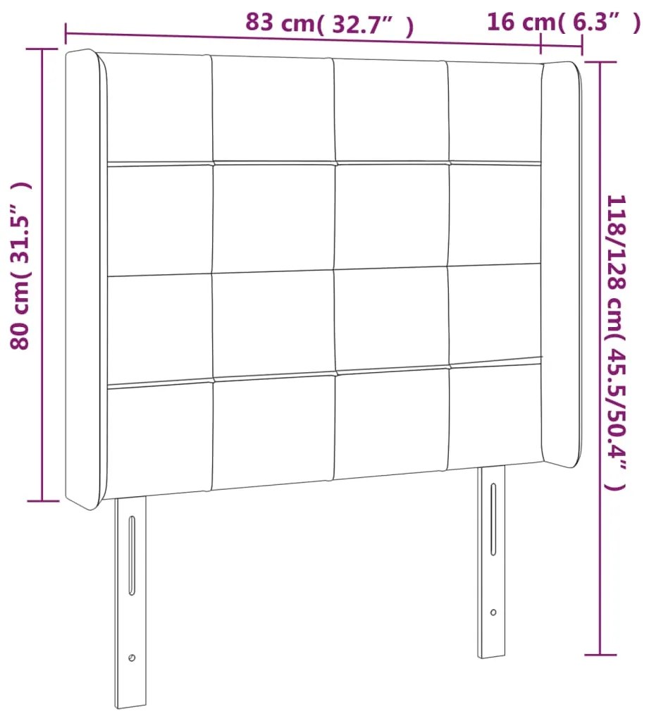 vidaXL Κεφαλάρι Κρεβατιού LED Μαύρο 83x16x118/128εκ. Υφασμάτινο