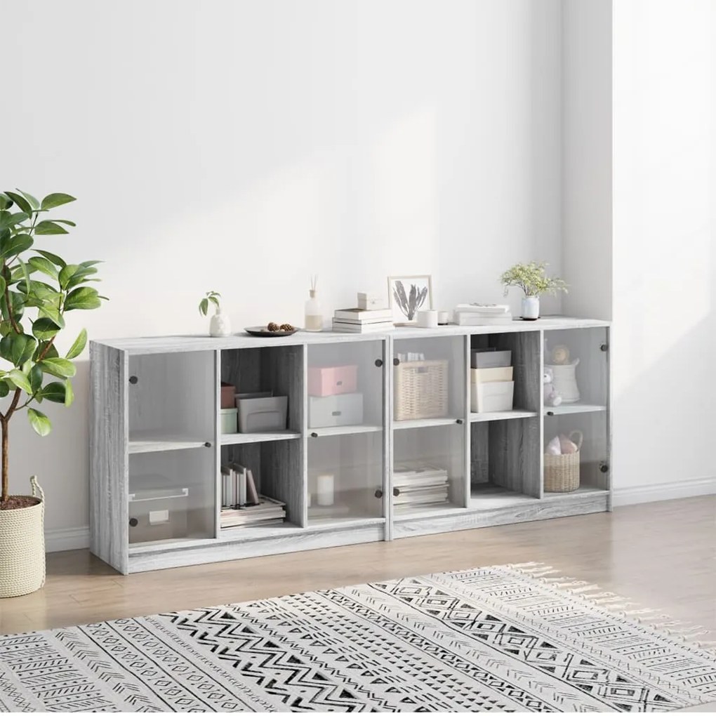 vidaXL Βιβλιοθήκη με Πόρτες Γκρι Sonoma 204x37x75 εκ. Επεξ. Ξύλο