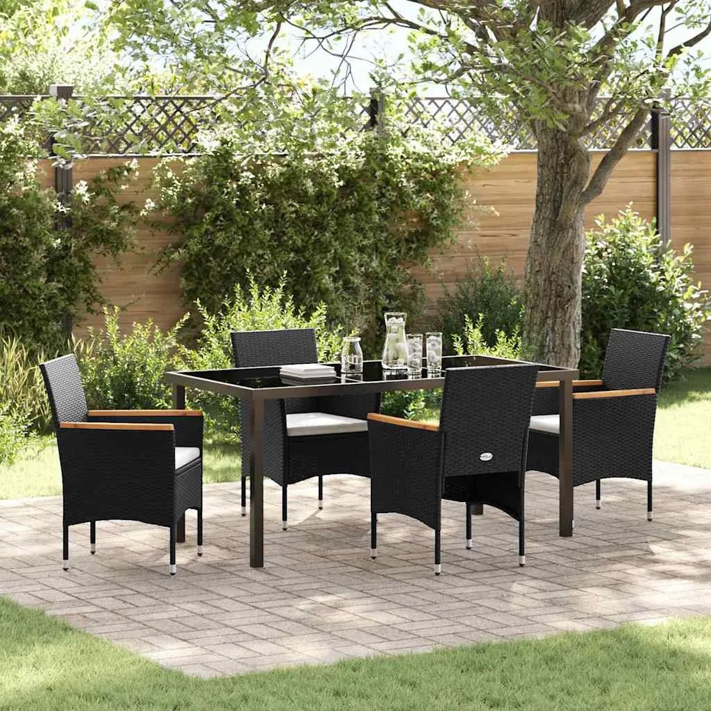 vidaXL Σέτ φαγητού για κήπο με μαξιλάρι 5 pcs Μαύρο Πολυ ράταν