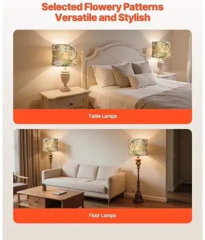 VEVOR Drum Lamp Shade 2 Set 13 x 13 x 10 in Medium Round Lampshade (Dark Floral)