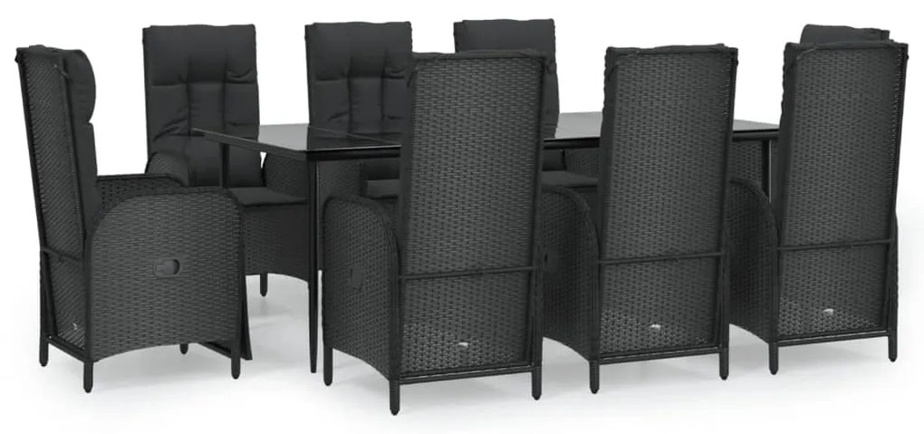 vidaXL Σετ Τραπεζαρίας Κήπου 9 τεμ Μαύρο από Συνθ. Ρατάν με Μαξιλάρια