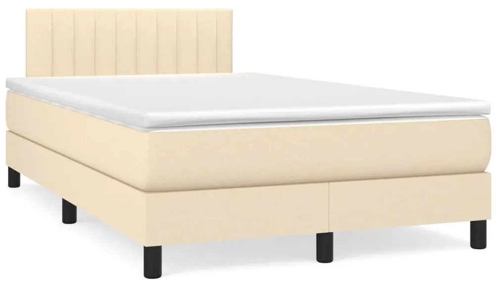 vidaXL Κρεβάτι Boxspring με Στρώμα & LED Κρεμ 120x190 εκ. Υφασμάτινο