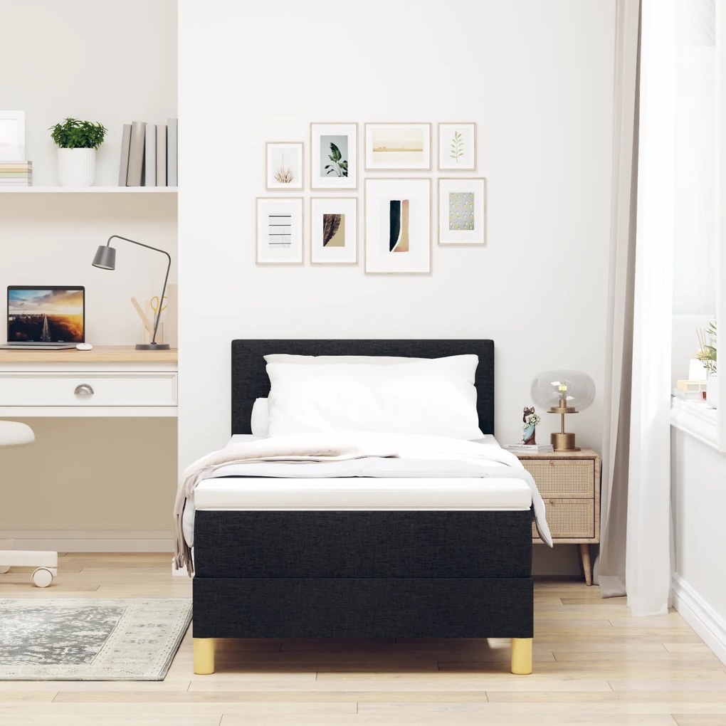 vidaXL Κρεβάτι Box Spring με Στρώμα & LED Μαύρο 90x200 cm Ύφασμα