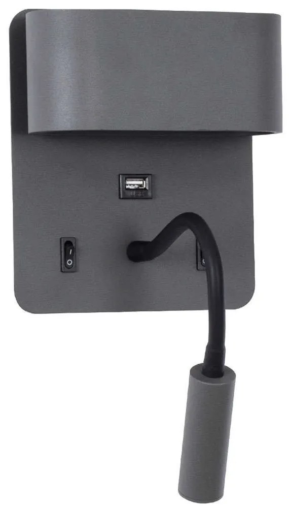 Φωτιστικό Τοίχου - Απλίκα Με Φορτιστή Usb Ibis 61369 10x6,1x18cm Led 1100lm 10W 4500K Anthracite Globostar