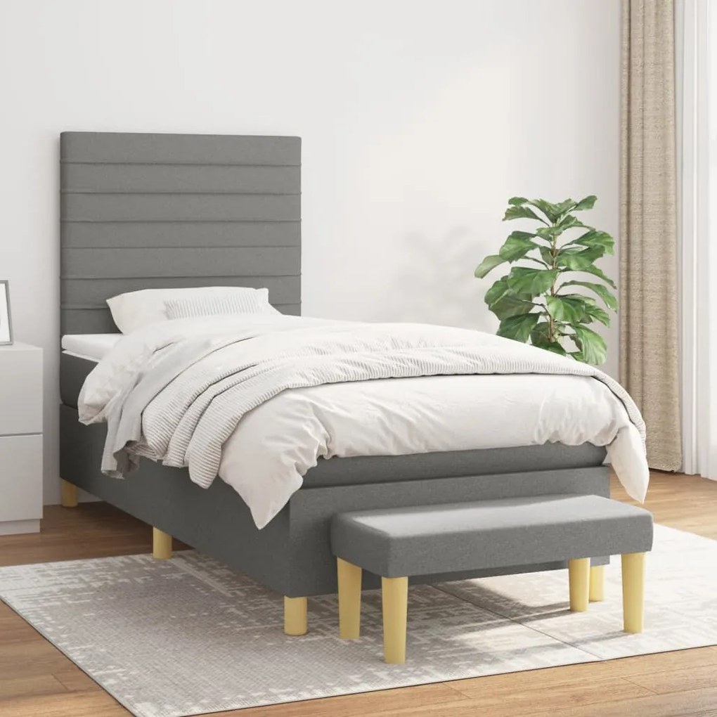 Κρεβάτι Boxspring με Στρώμα Σκούρο Γκρι 100x200 εκ. Υφασμάτινο - Γκρι