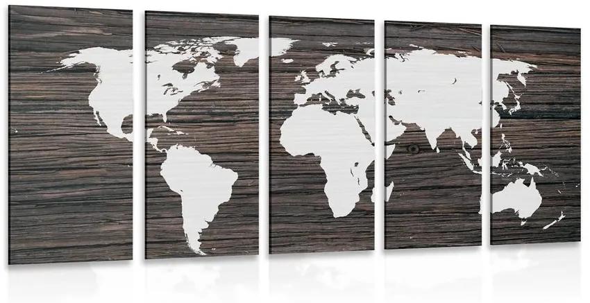 Παγκόσμιος χάρτης 5 μερών σε ξύλο - 100x50