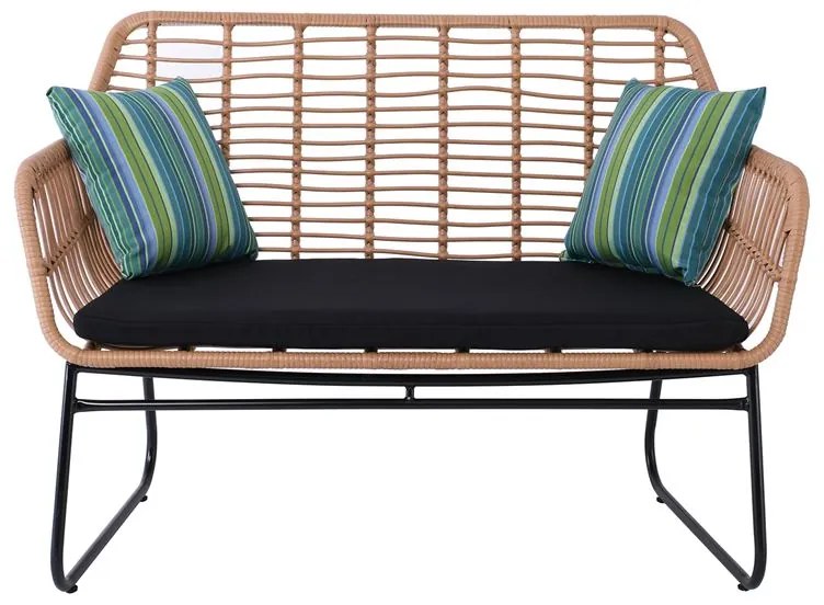 WOODWELL SALSA Καναπές Κήπου 2Θέσιος Μέταλλο Βαφή Μαύρο, Wicker Φυσικό, Μαξιλάρι Μαύρο 120x70x86cm Ε249,1Κ