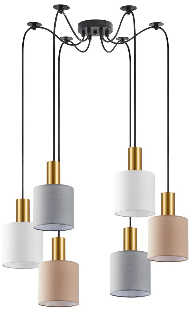 SE21-GM-4-BL6-SH12 ADEPT FLEX Gold Matt Pendant White, Grey, Brown Fabric Shade+
