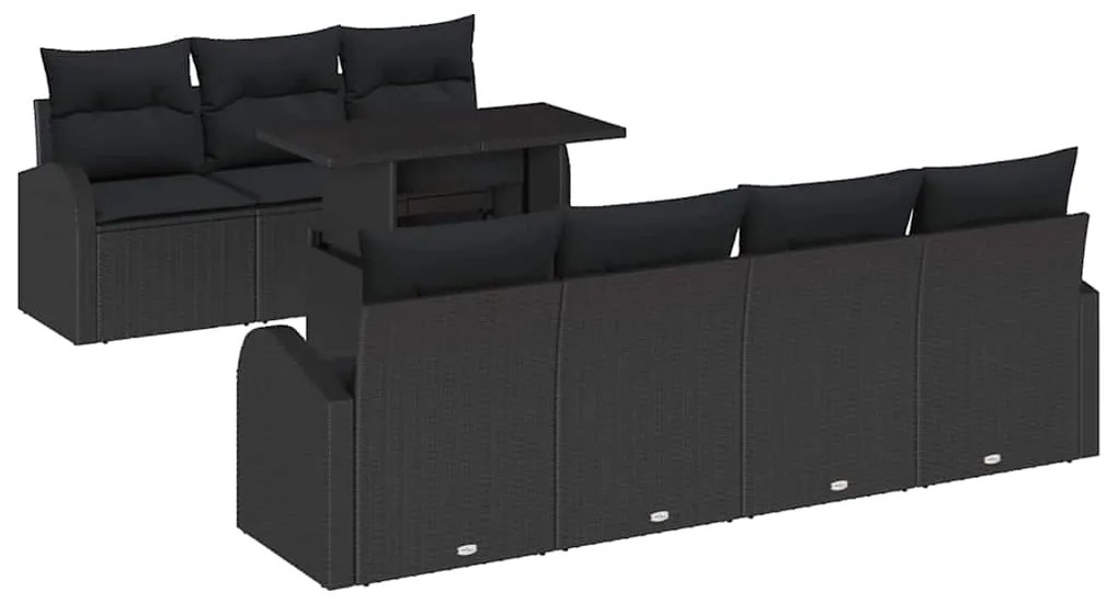 vidaXL Σετ Καναπέ Κήπου με μαξιλάρι με μαξιλάρι 8 pcs Μαύρο Πολυ Ρατάν