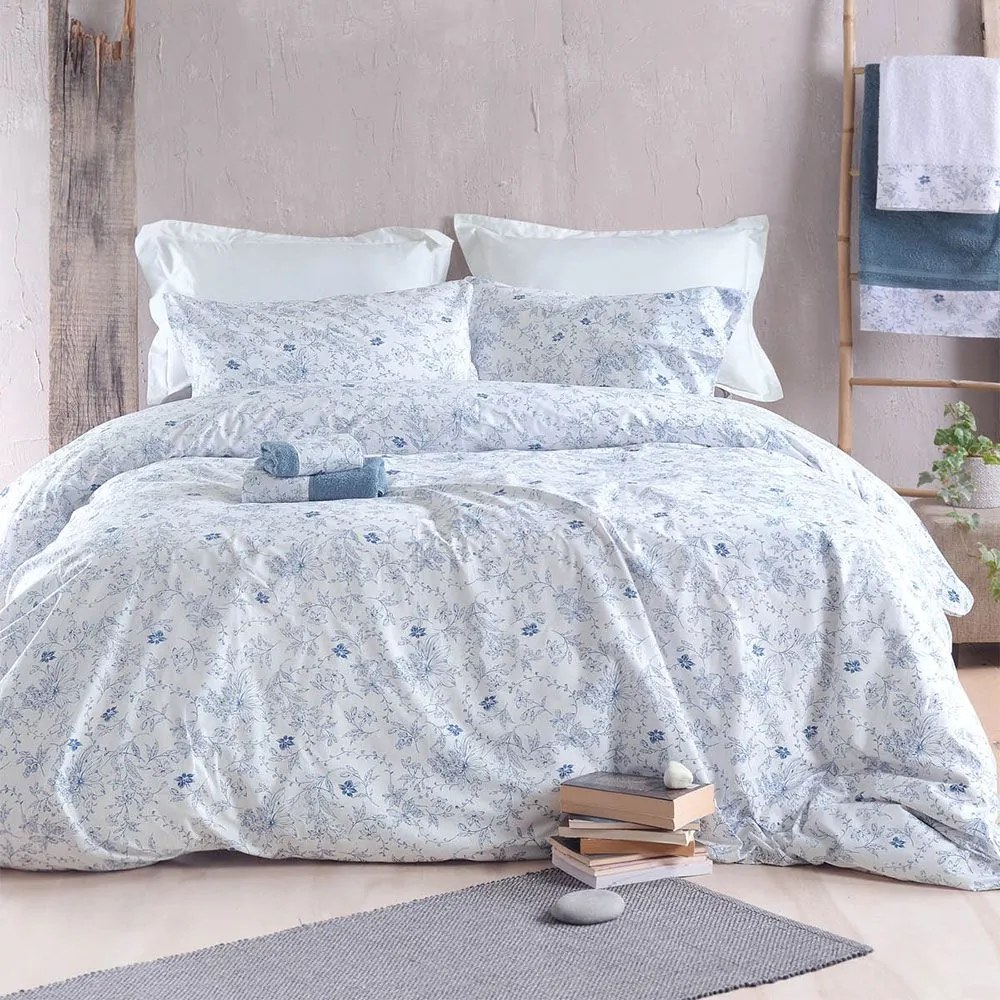 Κουβερλί Ortensia (Σετ 3τμχ) Blue Ρυθμός Queen Size 220x240cm 100% Βαμβάκι