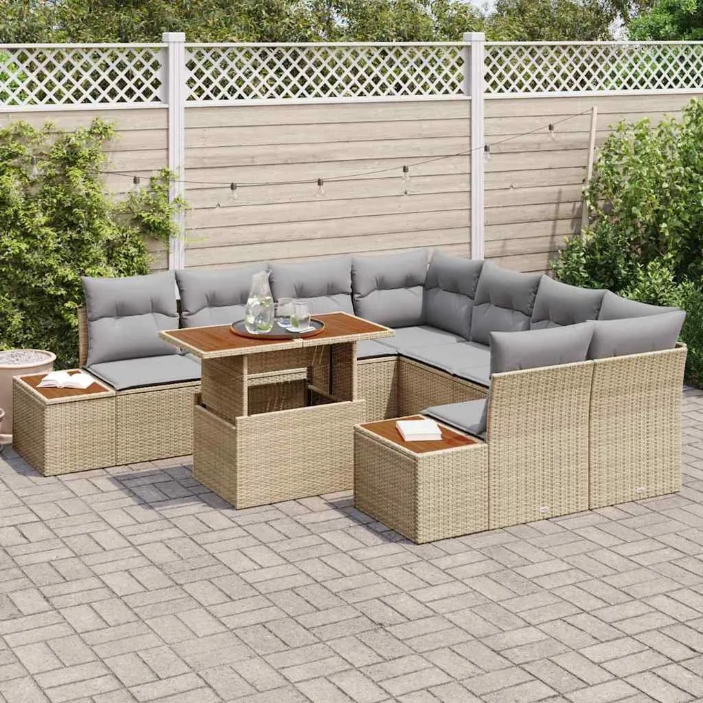 vidaXL Σέτ φαγητού για κήπο 9 pcs Μπεζ, Γκρι 100 x 55 x 73 εκ